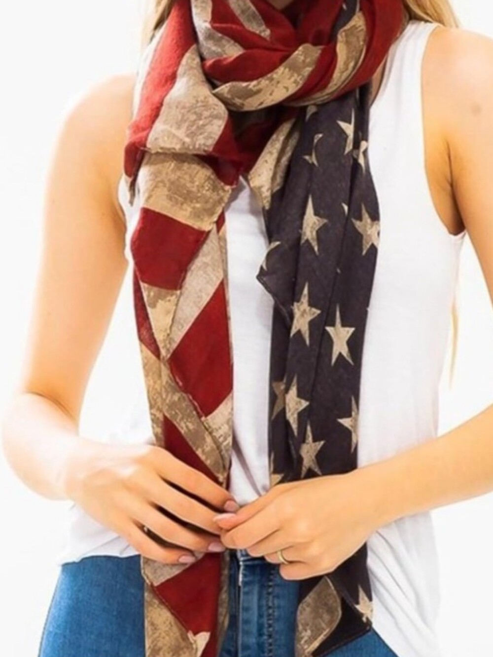 Vintage American Flag Scarf Patriotic Fourth of July Wrap Shawl USA Stars Stripe - Picture 2 of 4